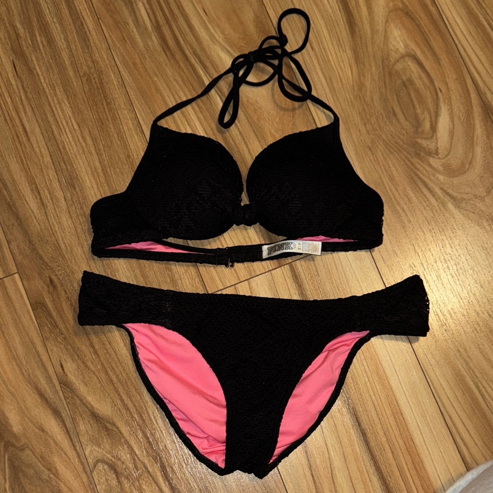 VS Pink Black and Pink Women's Bikini Set